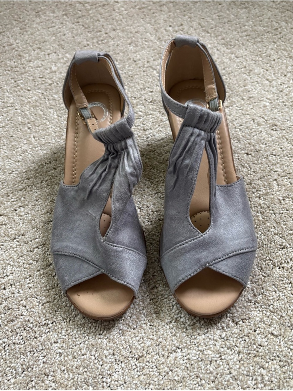 Grey Faux Suede Wedge Sandals